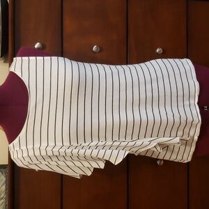 WHBM Asymmetrical Ruffle-Embellished White & Black Stripe Top; Size: XS